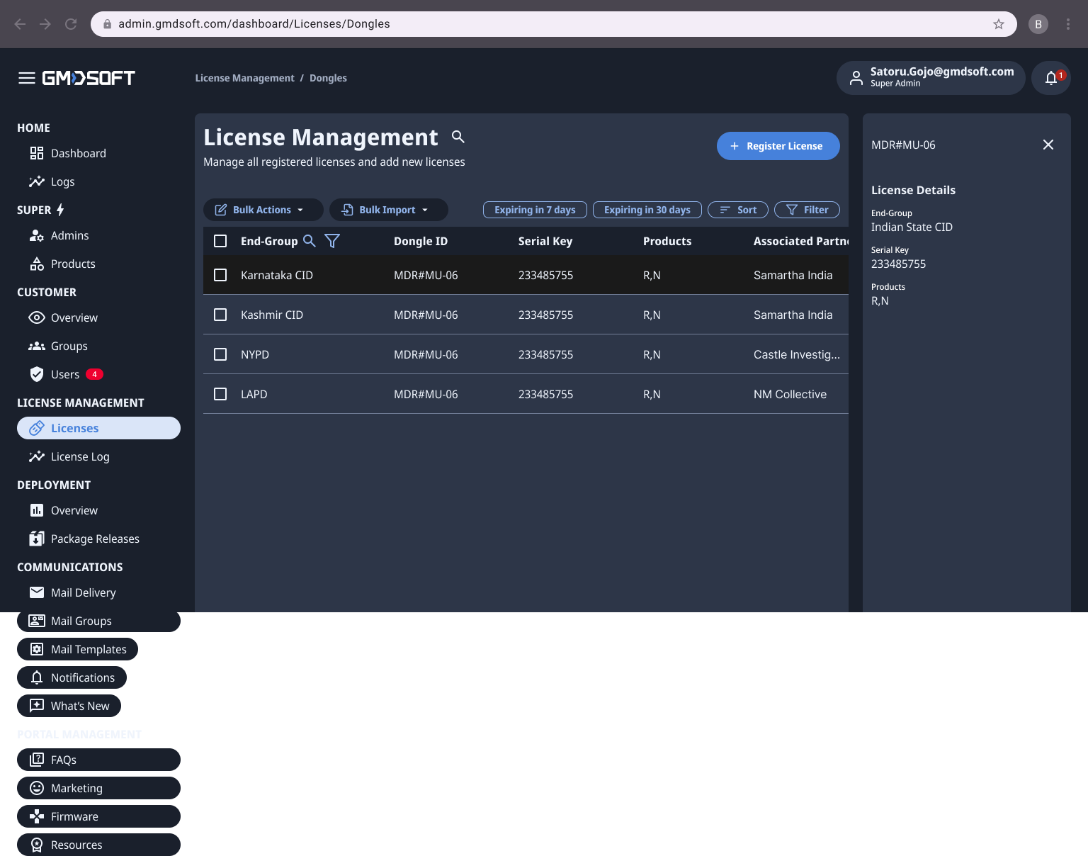 License Details — Side Panel