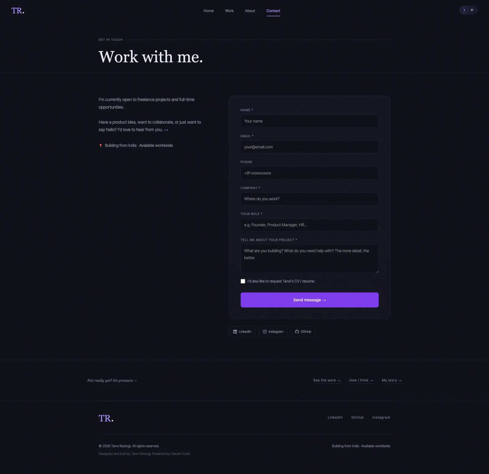 Contact — Dark mode