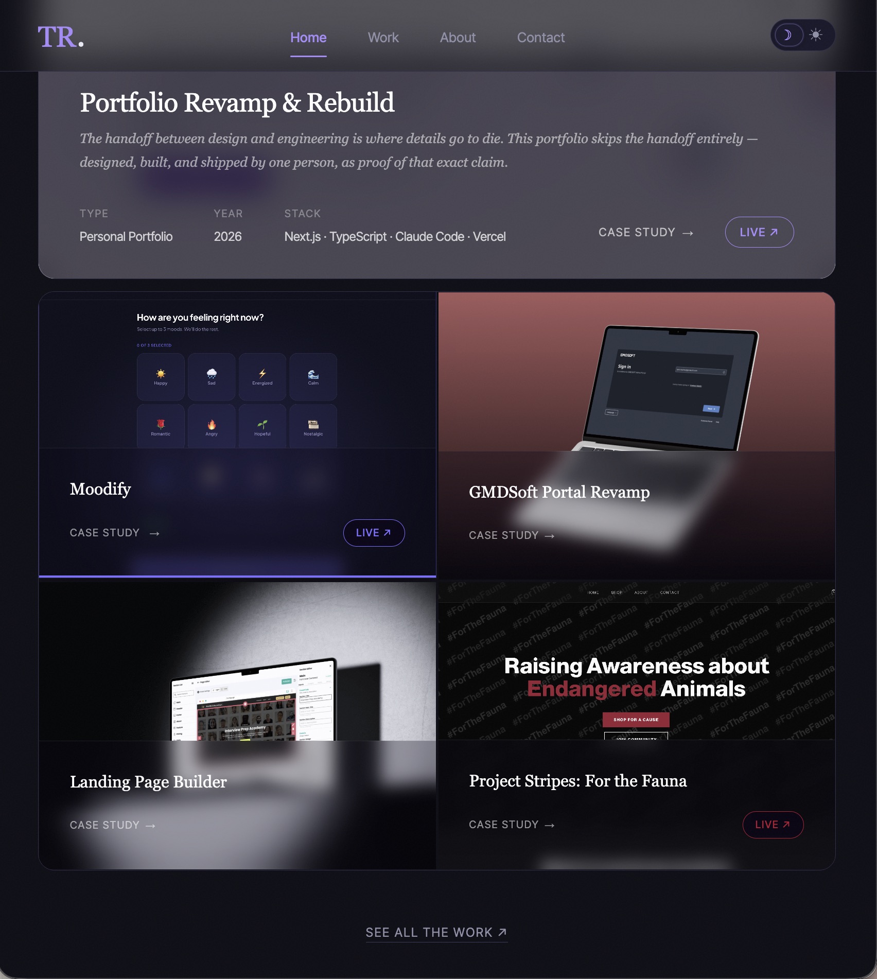 Selected Work — Tablet — Dark mode