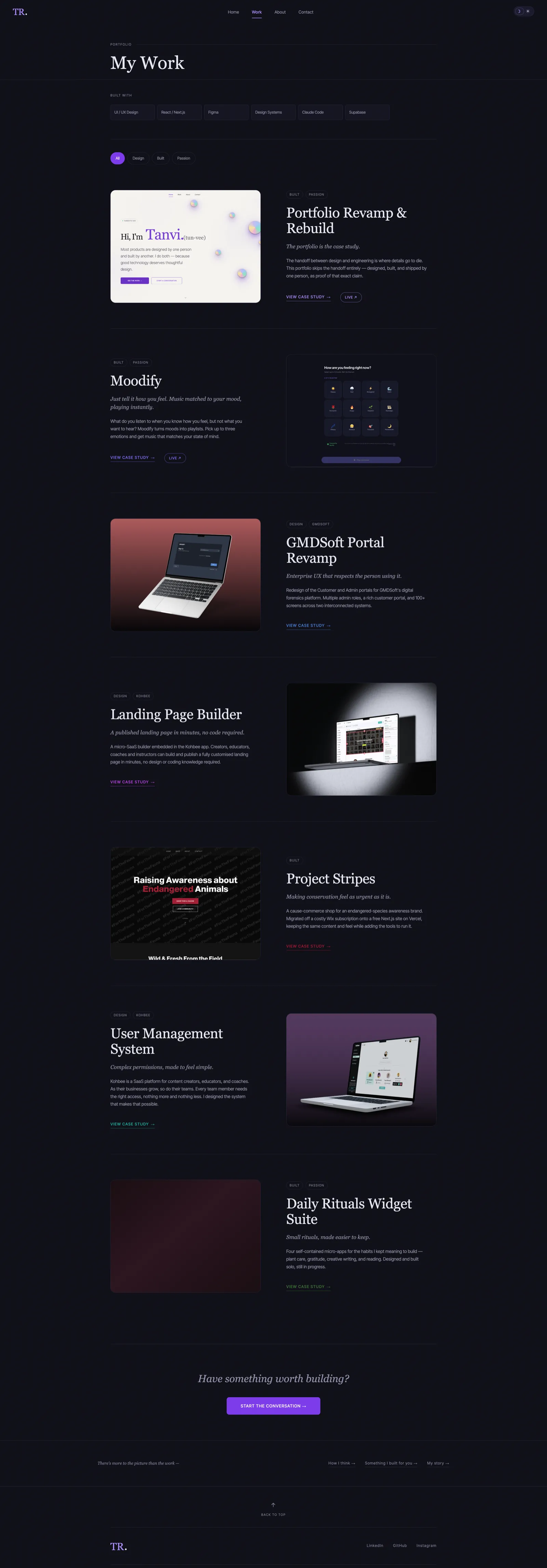 Work Page — Dark mode