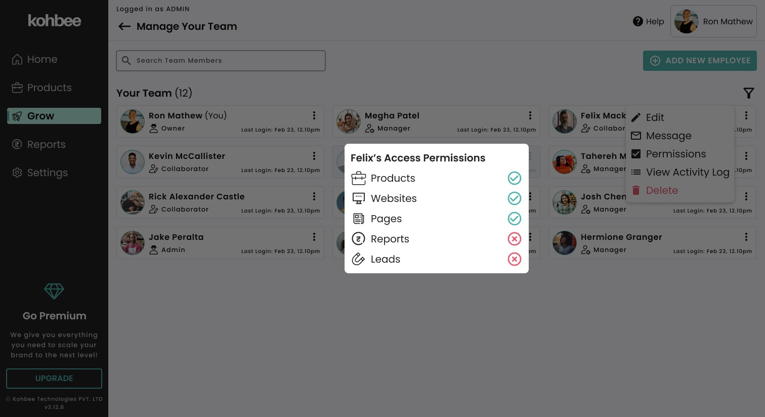 Permissions Modal