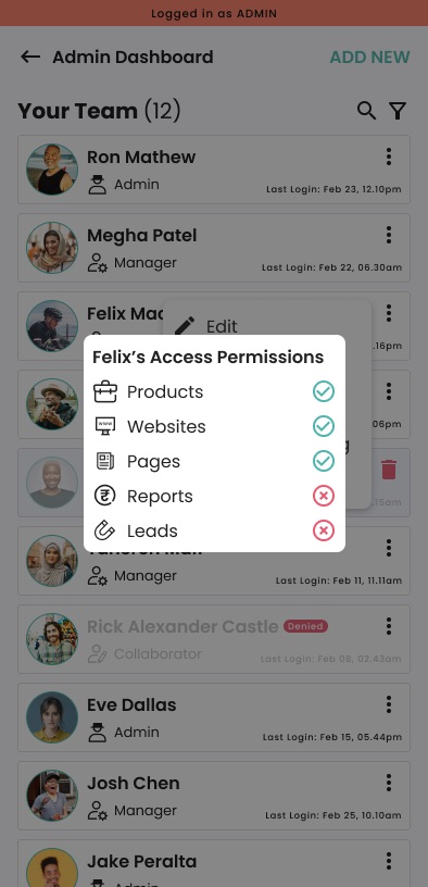 Mobile — Access Permissions Modal