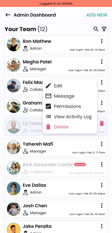 Mobile — Quick Actions Menu